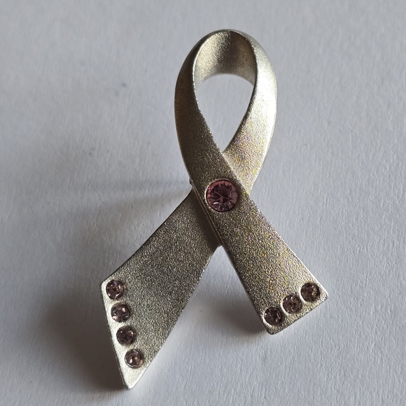Avon brooch breast cancer awareness pin silver tone pink rhinestones y2k - Picture 5 of 8